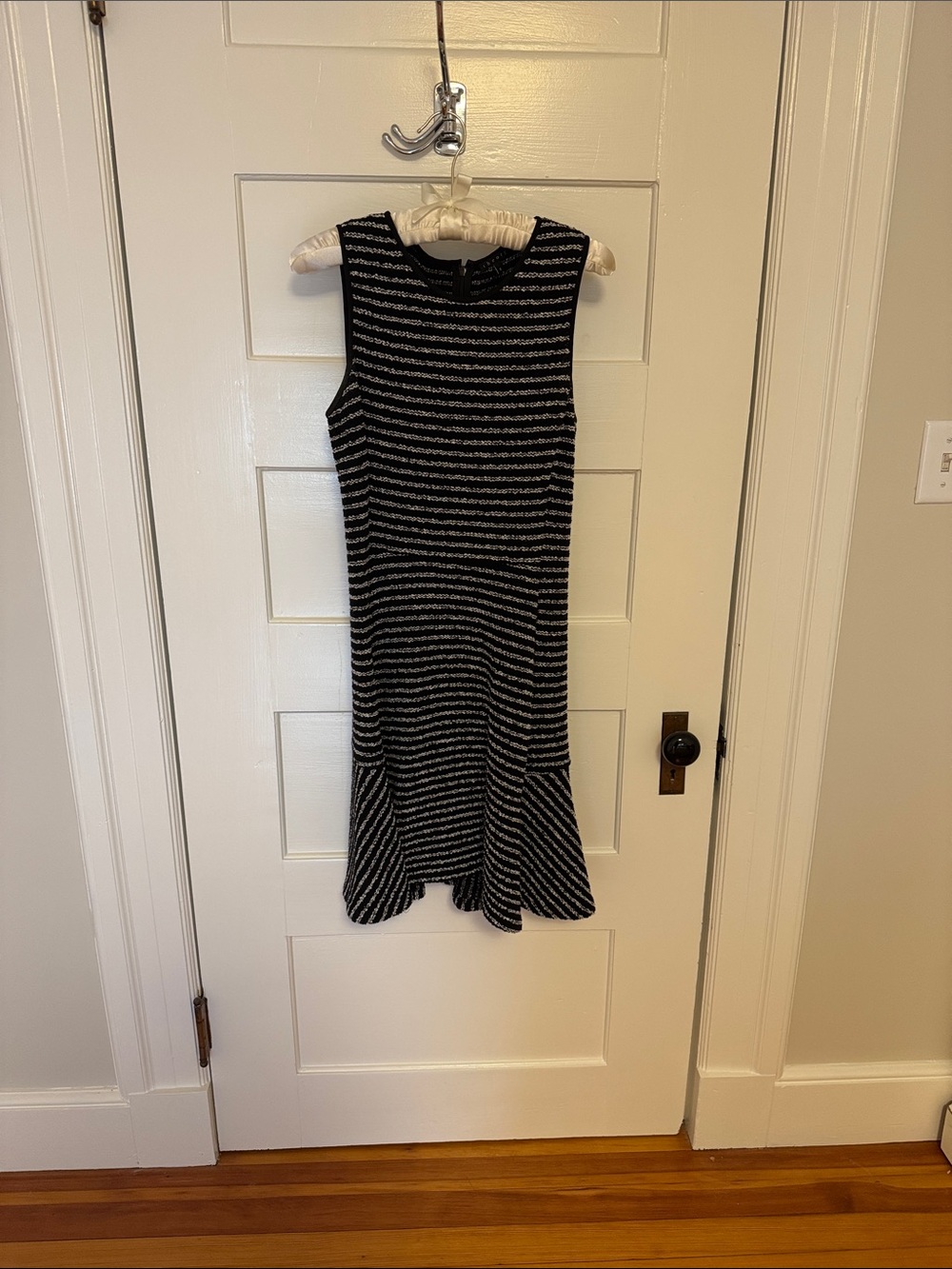 Theory Black and White Striped Sleeveless Flare Dress
